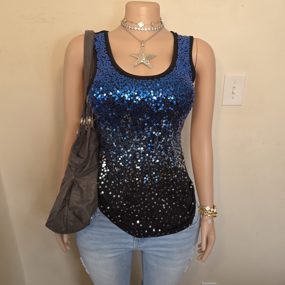 Rue21 Blue and Black Sequin Tank Top